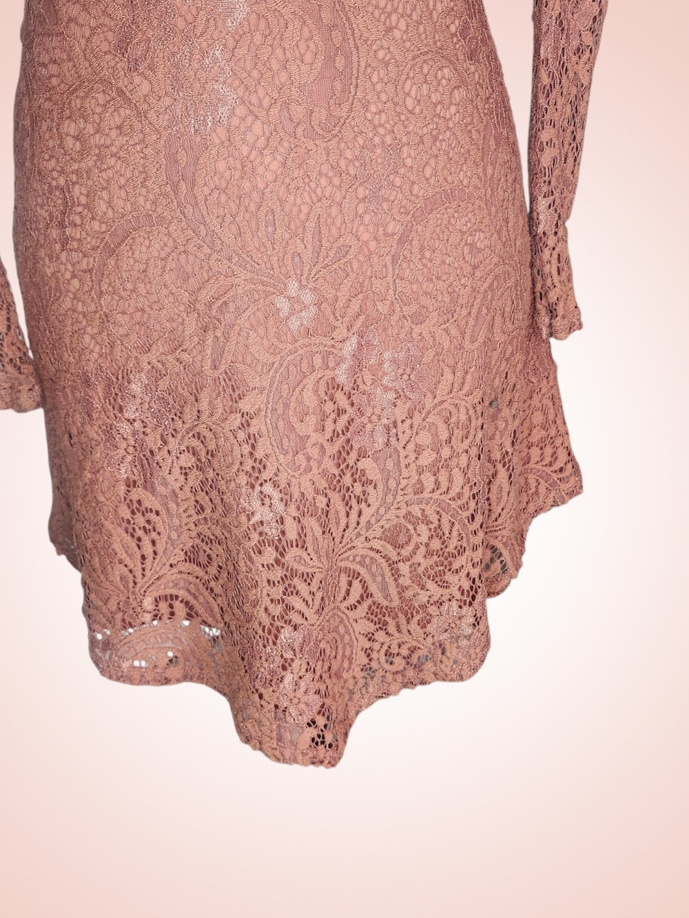 LOVE, FIRE Off-Shoulder Burnt Rose Lace Dress - Small - Picture 4 of 10